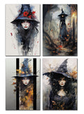8 Handmade Witches – Blank Inside – Folded 4x6 Every Occasion Cards with White Envelopes