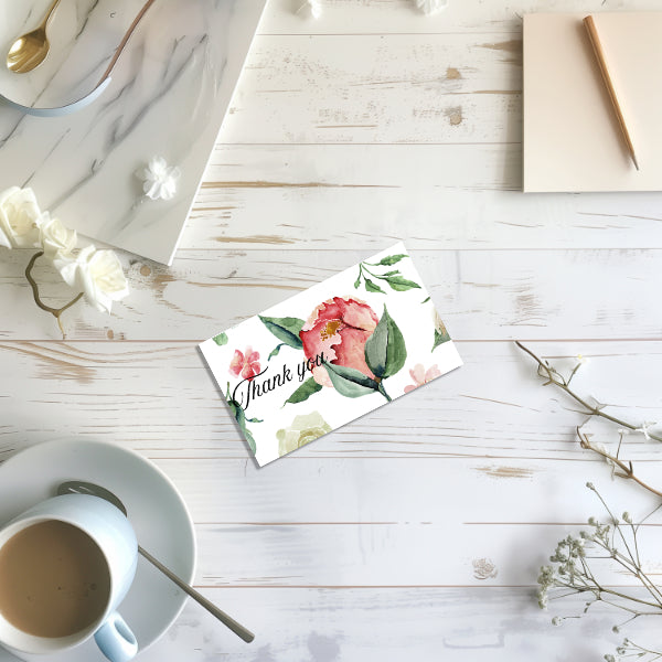 9 Red Rose Thank You Notecards 3x5 Blank Back