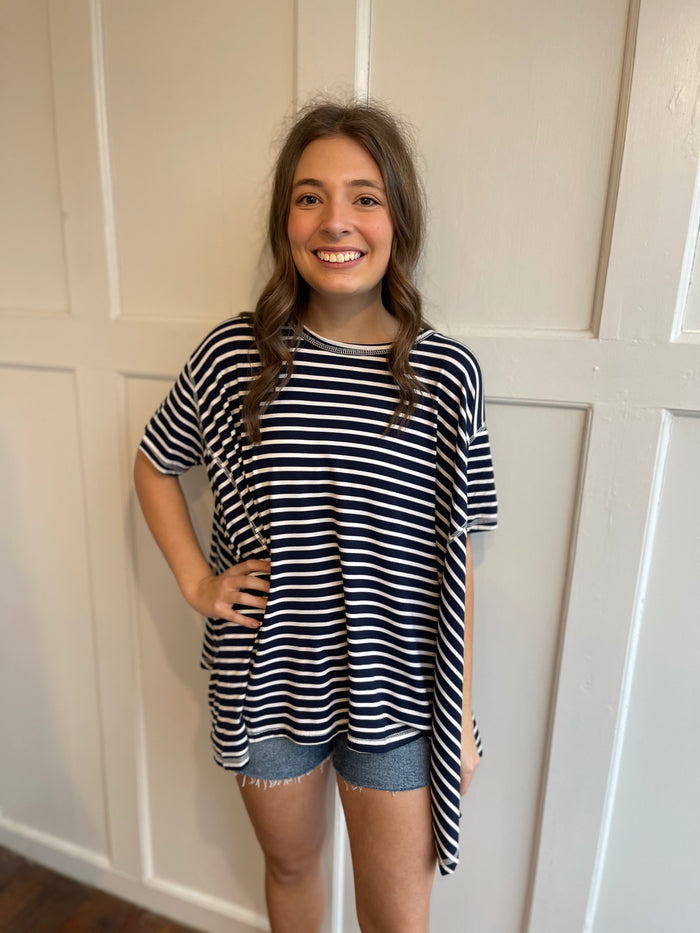 Oversized Navy Stripe Top