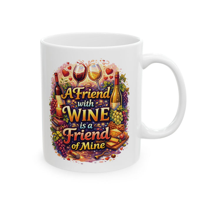 A Friend With Wine Coffee Mug Funny Wine Lover Gift, Friendship Cute Wine Quote