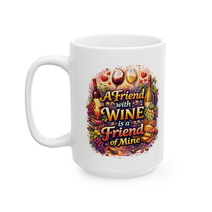 A Friend With Wine Coffee Mug Funny Wine Lover Gift, Friendship Cute Wine Quote