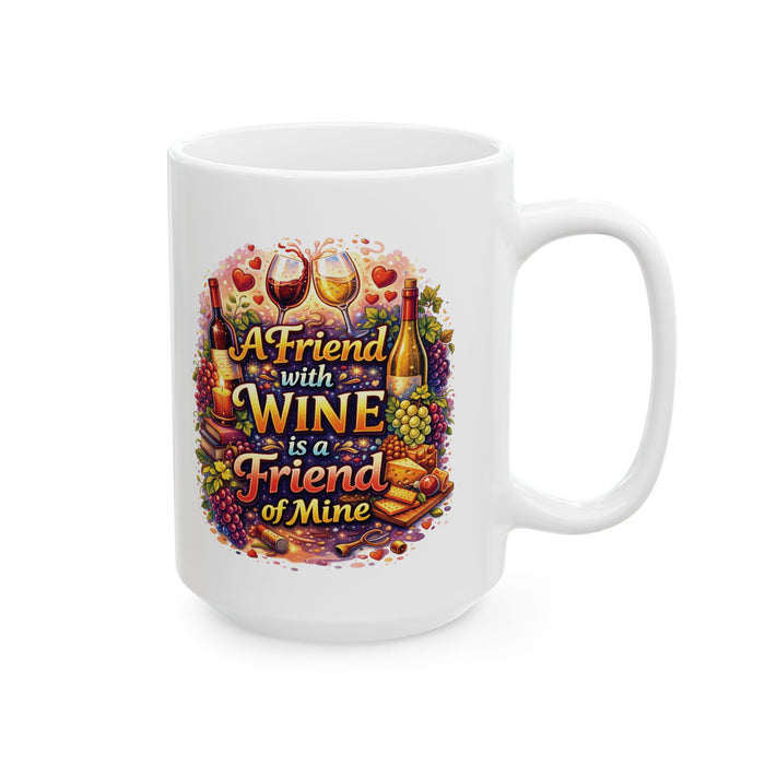 A Friend With Wine Coffee Mug Funny Wine Lover Gift, Friendship Cute Wine Quote
