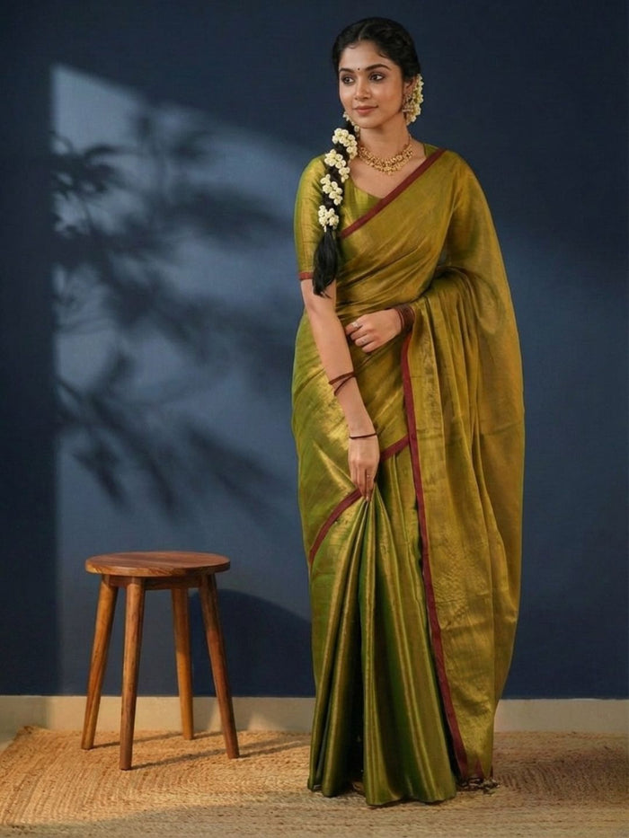Indiehaat | Pure Tissue Cotton Handloom Saree Green