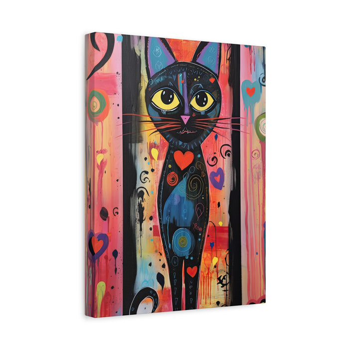 Colorful abstract painting of a cat on a white background