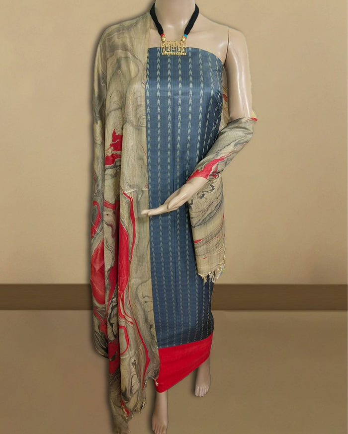 Abstract Katan Silk Tie Dyed Gray & Beige Suit