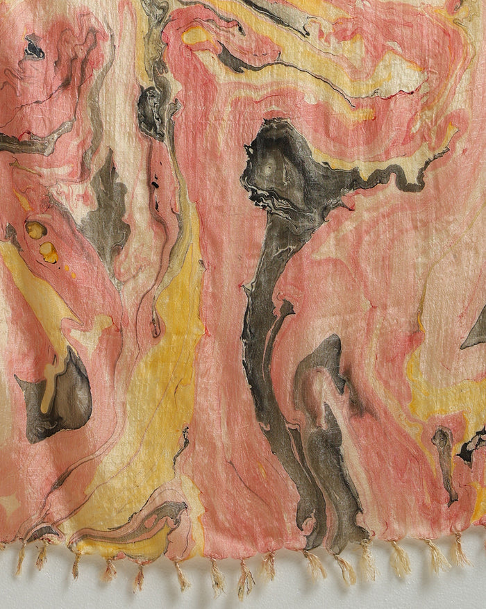 Abstract Katan Silk Tie Dyed Pink & Beige Suit (T+B+D)