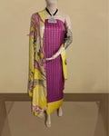 Abstract Katan Silk Tie Dyed Violet & Yellow Suit (T+B+D)