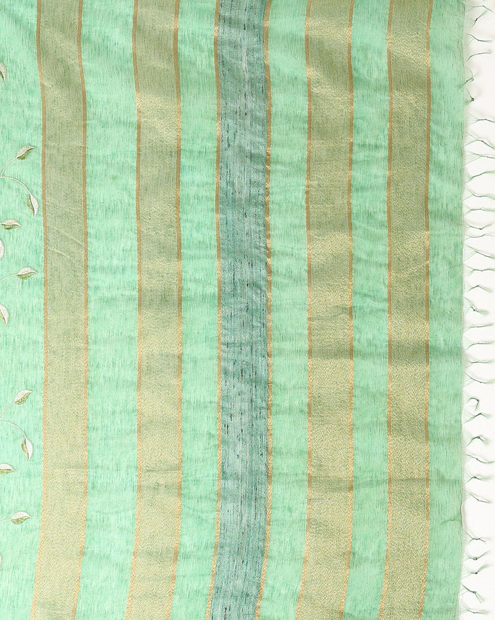 Alluring Eri Tussar Silk Embroidered Green Saree