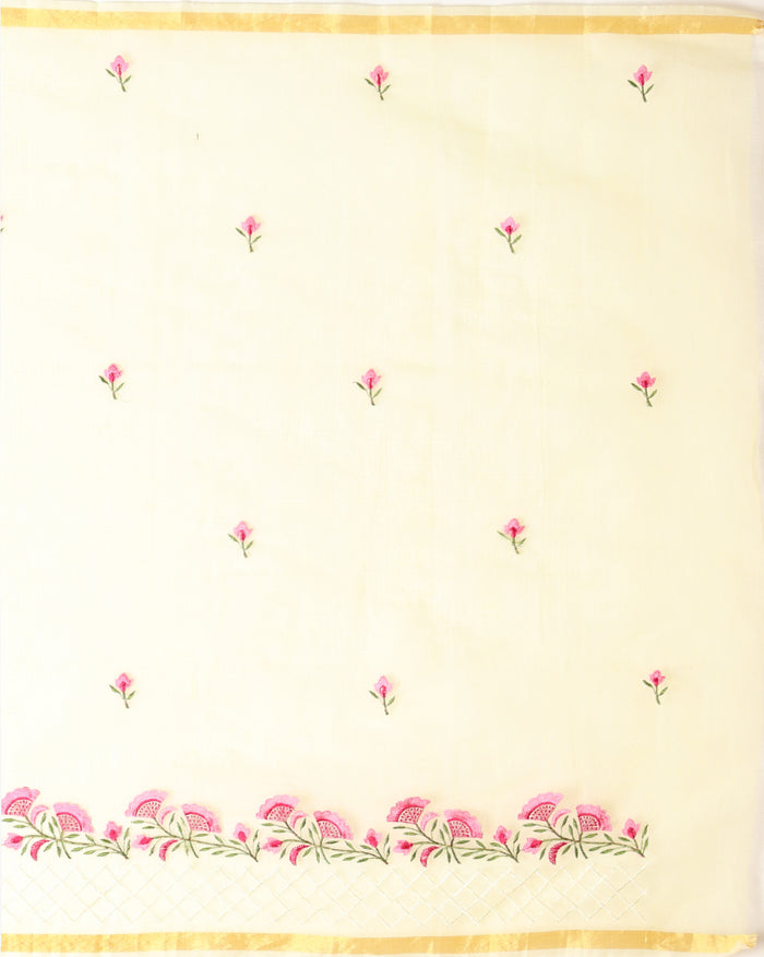 Kota Doria Pastel Yellow Saree Embroidery