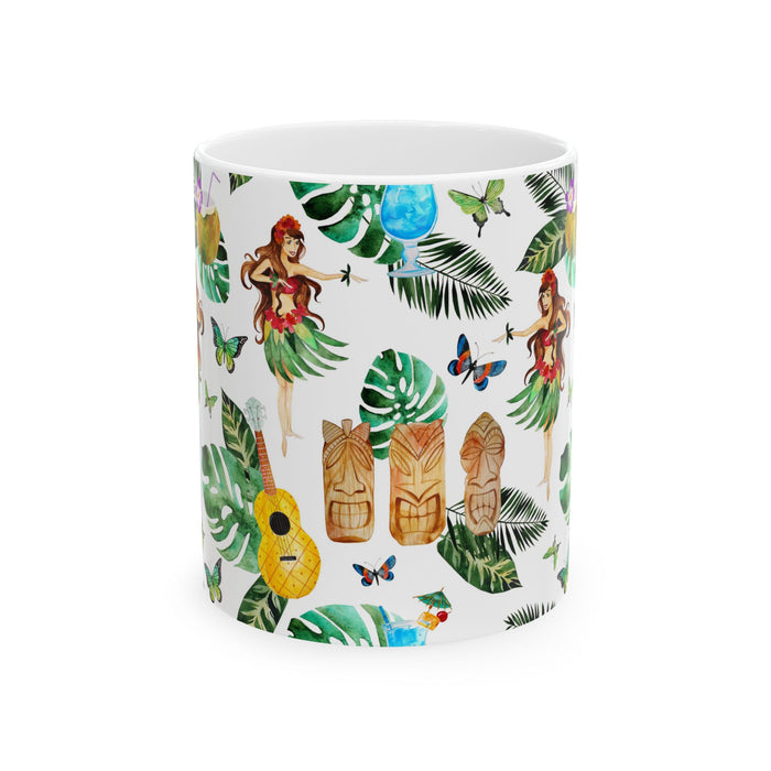 Aloha Coffee Mug – Hawaiian Tiki Hula Girl Ceramic Cup 11oz/15oz Dishwasher Safe