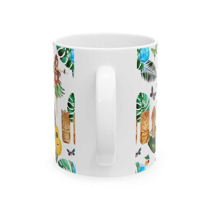 Aloha Coffee Mug – Hawaiian Tiki Hula Girl Ceramic Cup 11oz/15oz Dishwasher Safe