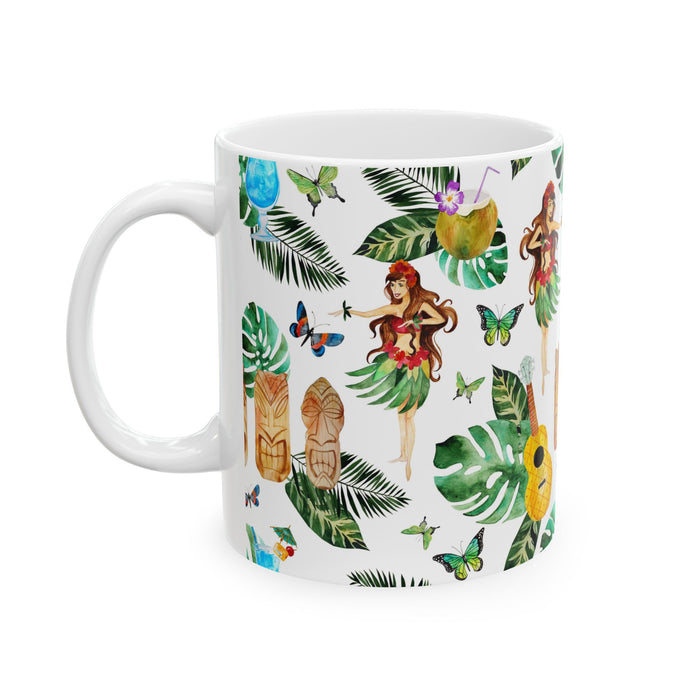 Aloha Coffee Mug – Hawaiian Tiki Hula Girl Ceramic Cup 11oz/15oz Dishwasher Safe