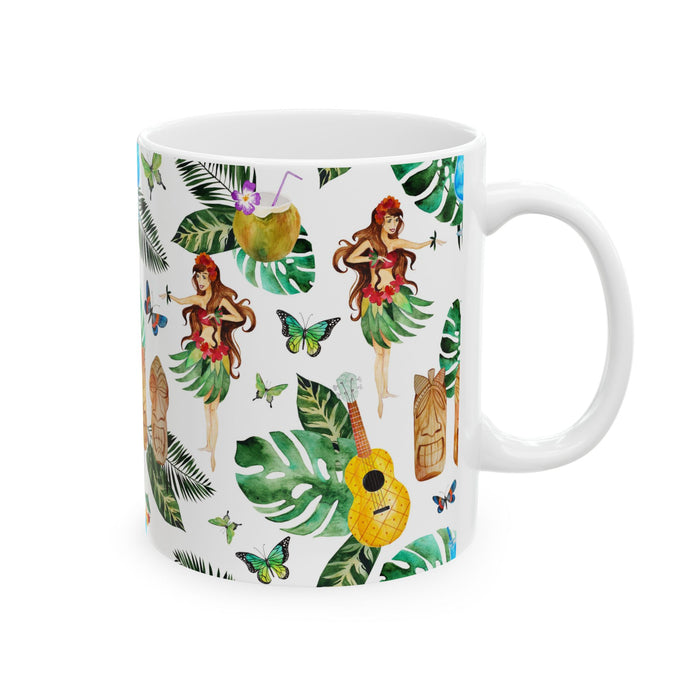 Aloha Coffee Mug – Hawaiian Tiki Hula Girl Ceramic Cup 11oz/15oz Dishwasher Safe