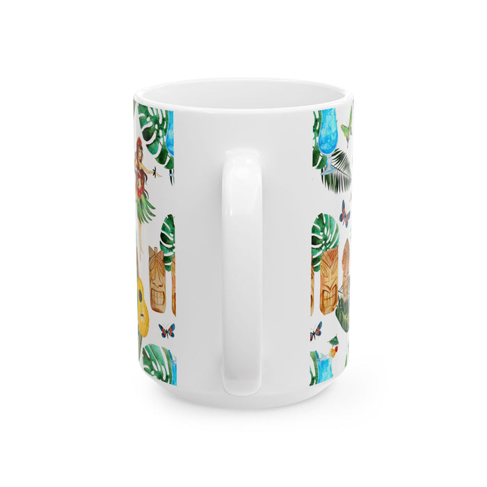 Aloha Coffee Mug – Hawaiian Tiki Hula Girl Ceramic Cup 11oz/15oz Dishwasher Safe