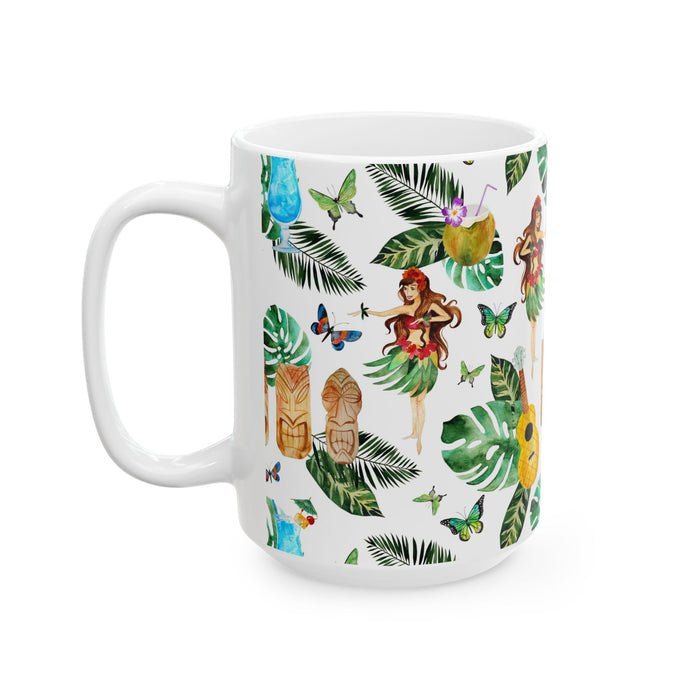 Aloha Coffee Mug – Hawaiian Tiki Hula Girl Ceramic Cup 11oz/15oz Dishwasher Safe