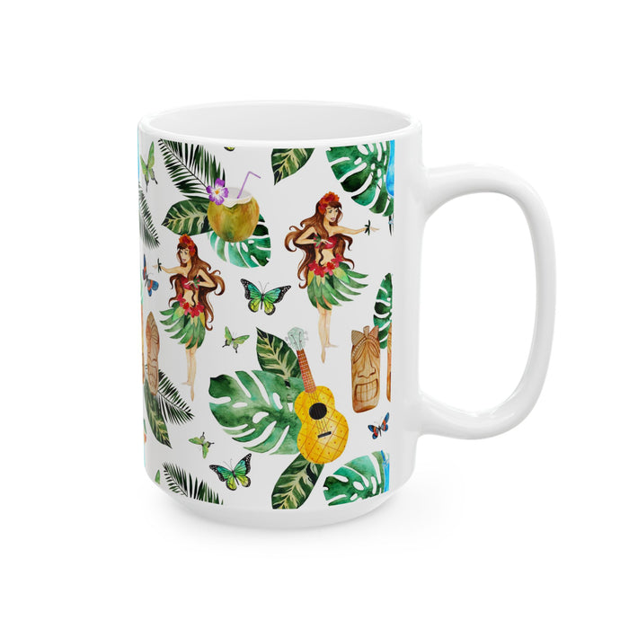 Aloha Coffee Mug – Hawaiian Tiki Hula Girl Ceramic Cup 11oz/15oz Dishwasher Safe