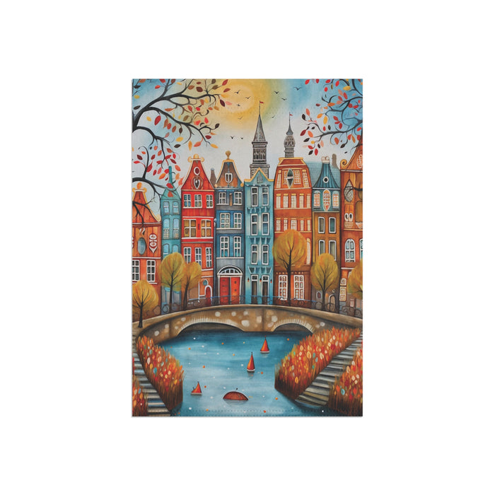 Amsterdam Netherlands Canal Houses Garden Flag & Porch Banner Yard Art