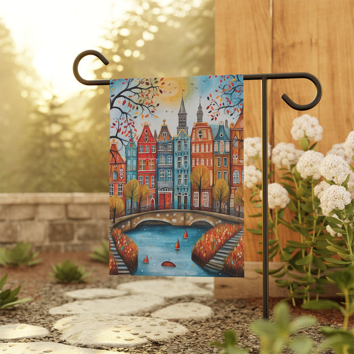 Amsterdam Netherlands Canal Houses Garden Flag & Porch Banner Yard Art
