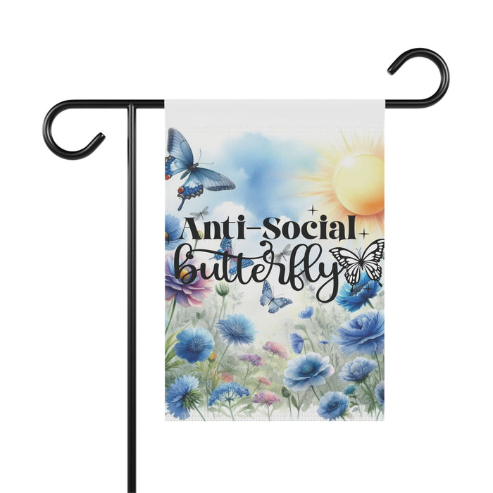Anti Social Butterfly Garden Flag Floral Butterfly Yard Art House Banner 2-Sided
