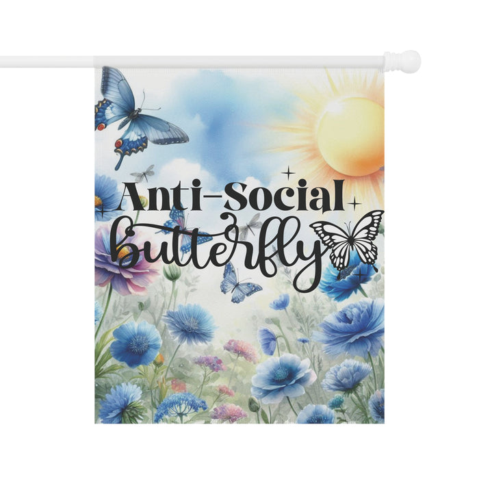 Anti Social Butterfly Garden Flag Floral Butterfly Yard Art House Banner 2-Sided