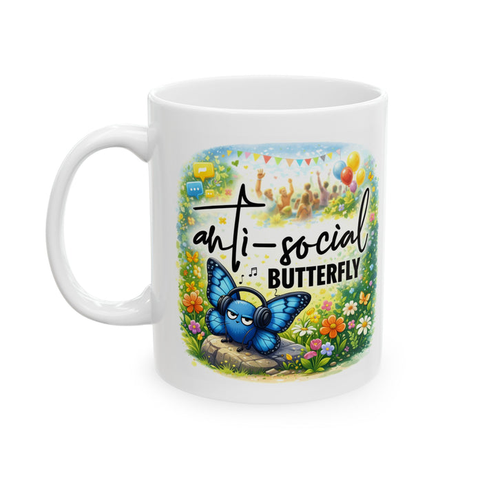 Anti‑Social Butterfly Mug  Funny Introvert Gift  Cute Quiet‑Vibes Coffee Cup
