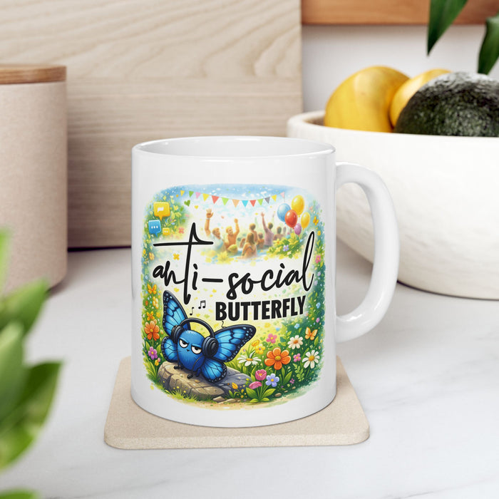 Anti‑Social Butterfly Mug  Funny Introvert Gift  Cute Quiet‑Vibes Coffee Cup