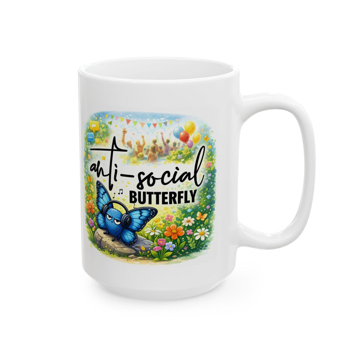 Anti‑Social Butterfly Mug  Funny Introvert Gift  Cute Quiet‑Vibes Coffee Cup