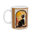 Artistic Ceramic Mug, Unique Coffee Cup, Cat and Moon Print, Gift for Art
