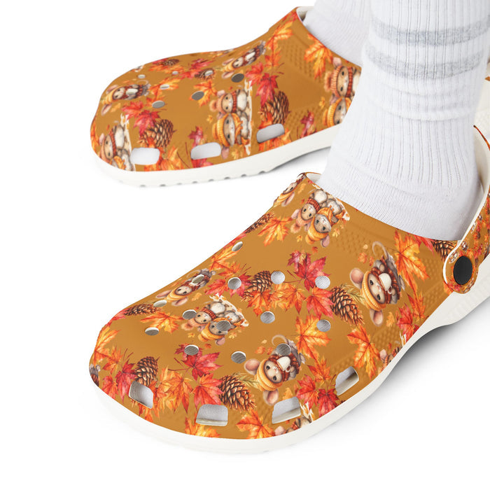 Autumn Leaves Mouse Clogs Shoes for Women, Fall Footwear, Casual Garden Shoes