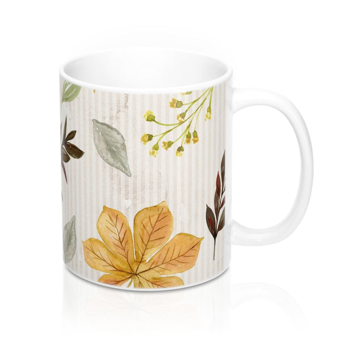 Autumn Leaves Mug 11oz, Fall Decor Coffee Mug, Earthtone Coffee Mug
