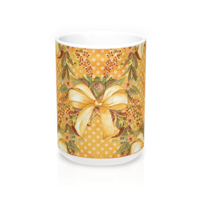 Autumn Tone Gold Bows and Fall Flowers Mug 15oz