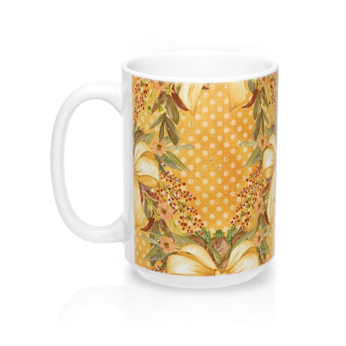 Autumn Tone Gold Bows and Fall Flowers Mug 15oz