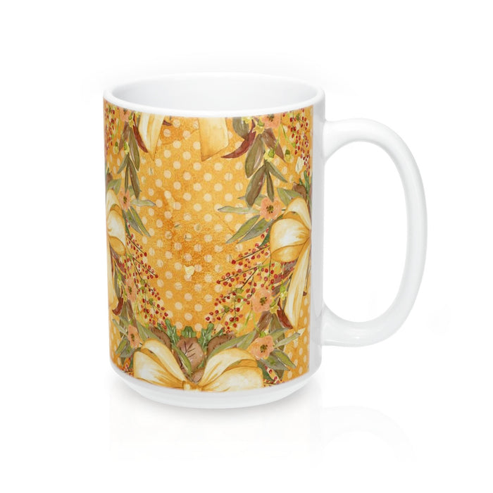 Autumn Tone Gold Bows and Fall Flowers Mug 15oz