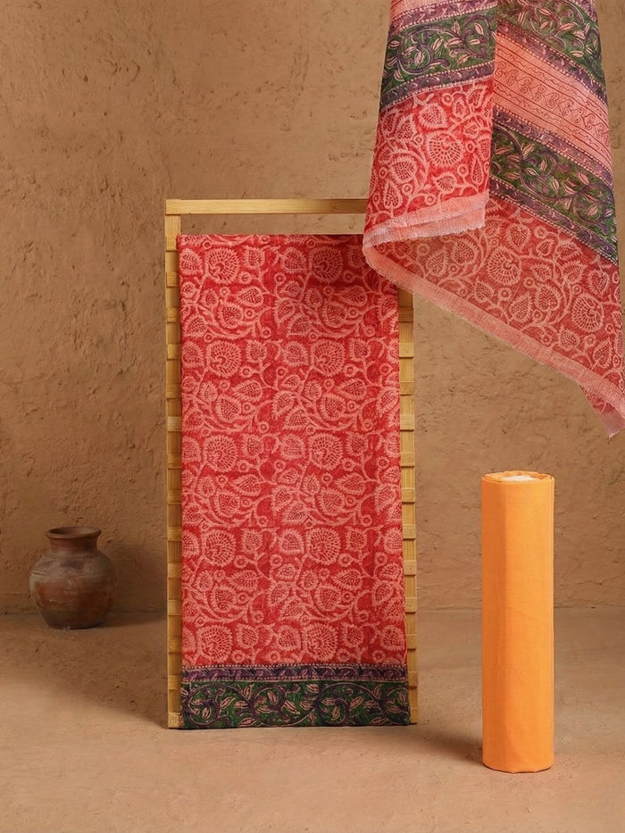 Indiehaat | Pure Kota Doria Blockprint Suit Red