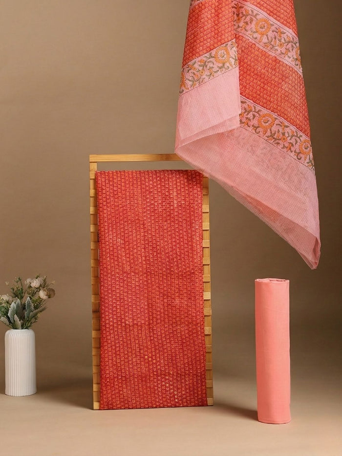Indiehaat | Pure Kota Doria Blockprint Suit Red