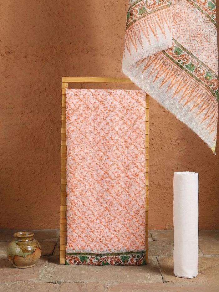 Indiehaat | Pure Kota Doria Blockprint Suit Orange