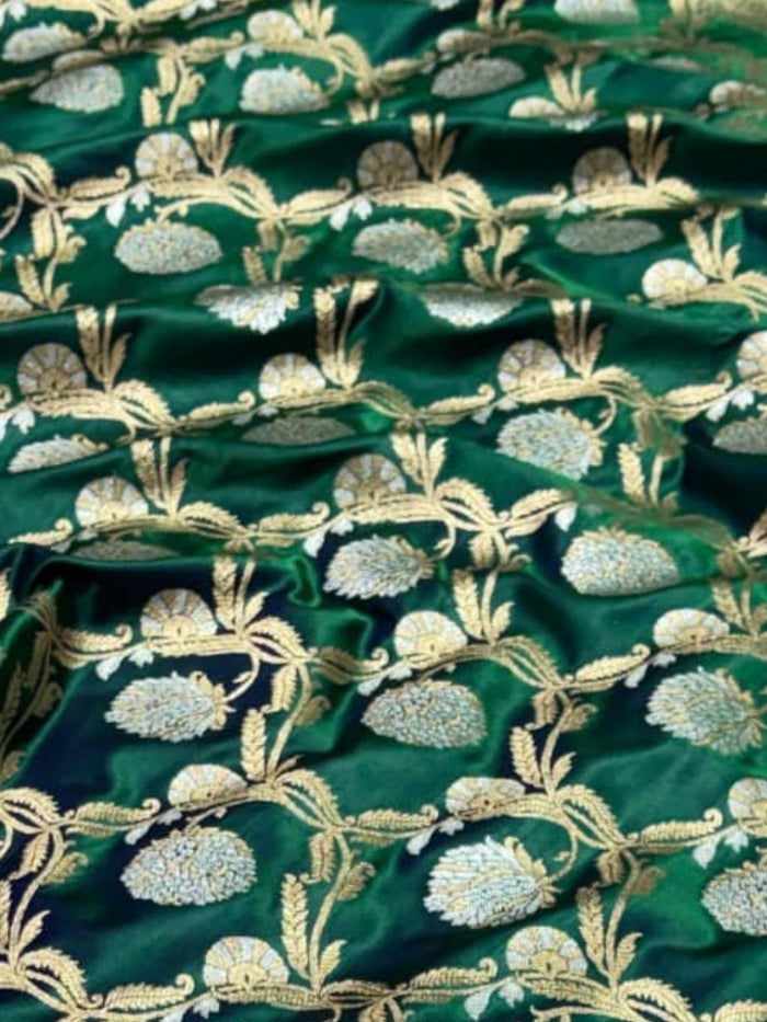 Indiehaat | Green Mashru Katan Silk Saree | Brocade