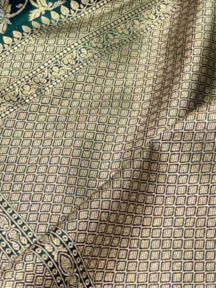 Indiehaat | Green Mashru Katan Silk Saree | Brocade