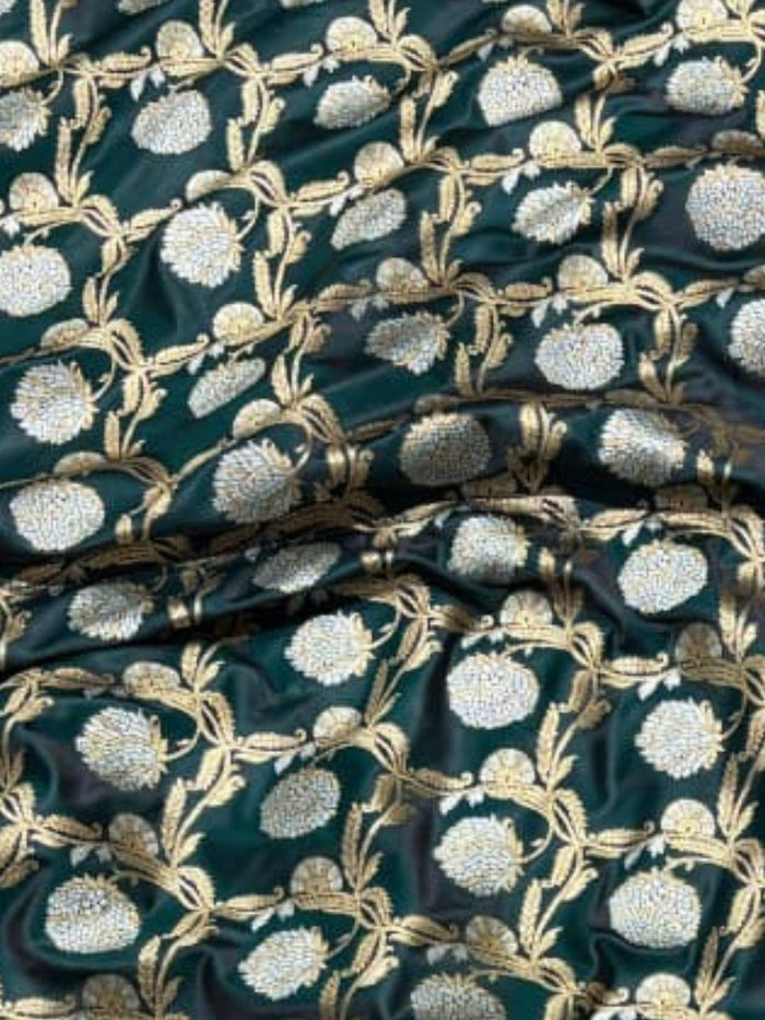 Indiehaat | Green Mashru Katan Silk Saree | Brocade