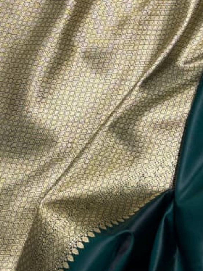 Indiehaat | Green Mashru Katan Silk Saree | Brocade