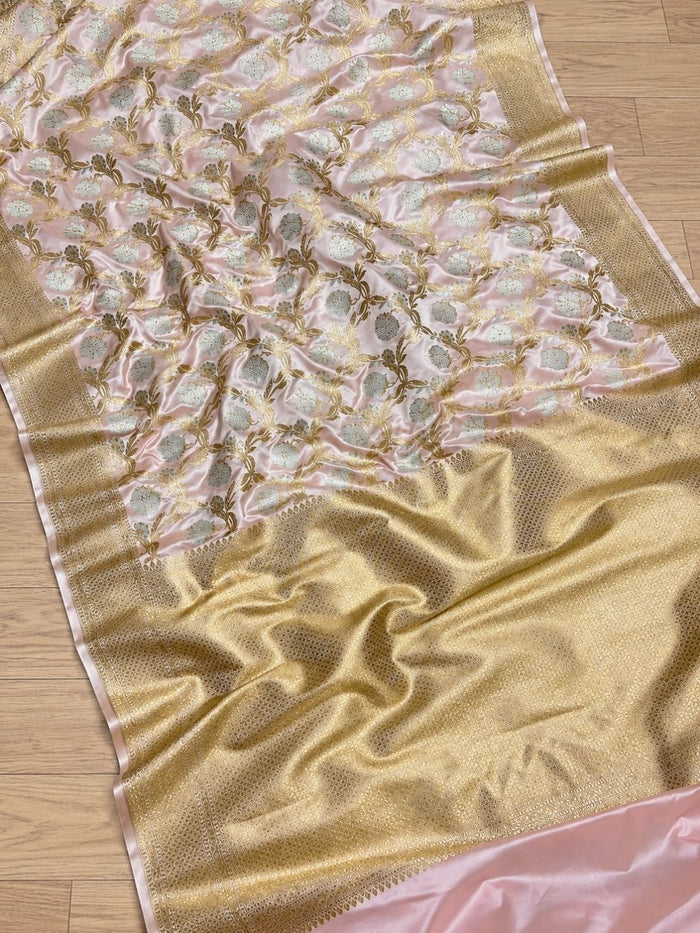 Indiehaat | Pink Mashru Katan Silk Saree | Brocade
