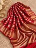 Indiehaat | Red Mashru Katan Silk Saree | Brocade