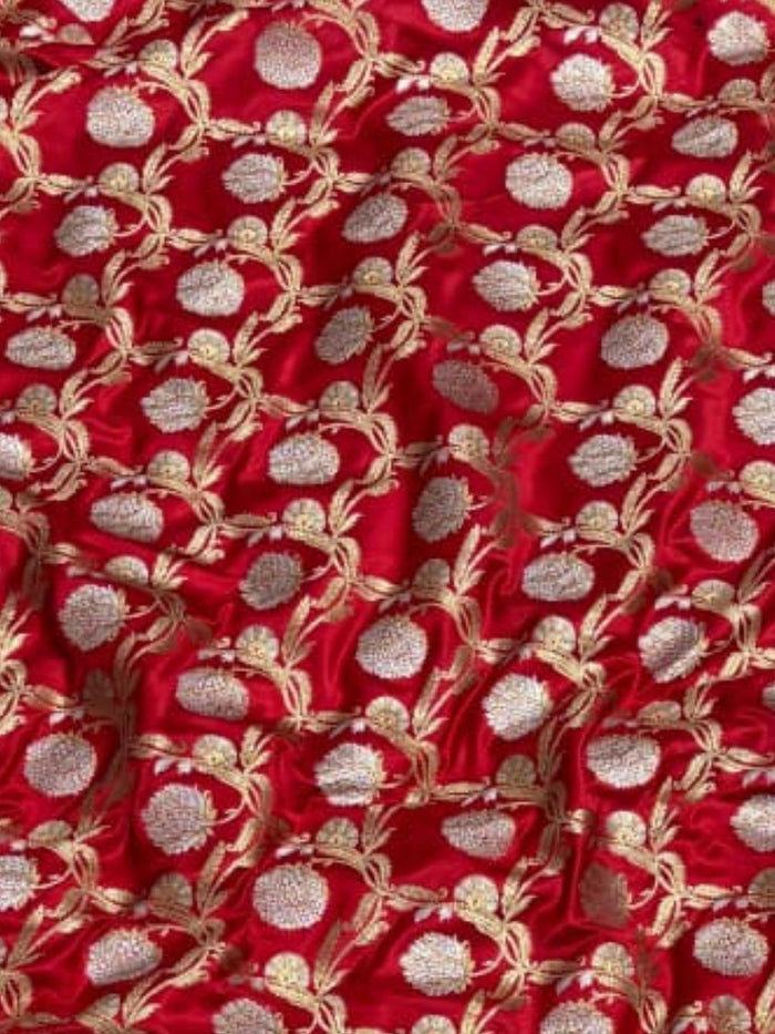 Indiehaat | Red Mashru Katan Silk Saree | Brocade