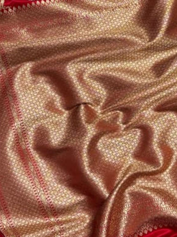 Indiehaat | Red Mashru Katan Silk Saree | Brocade