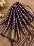 Indiehaat | Violet Mashru Katan Silk Saree | Brocade