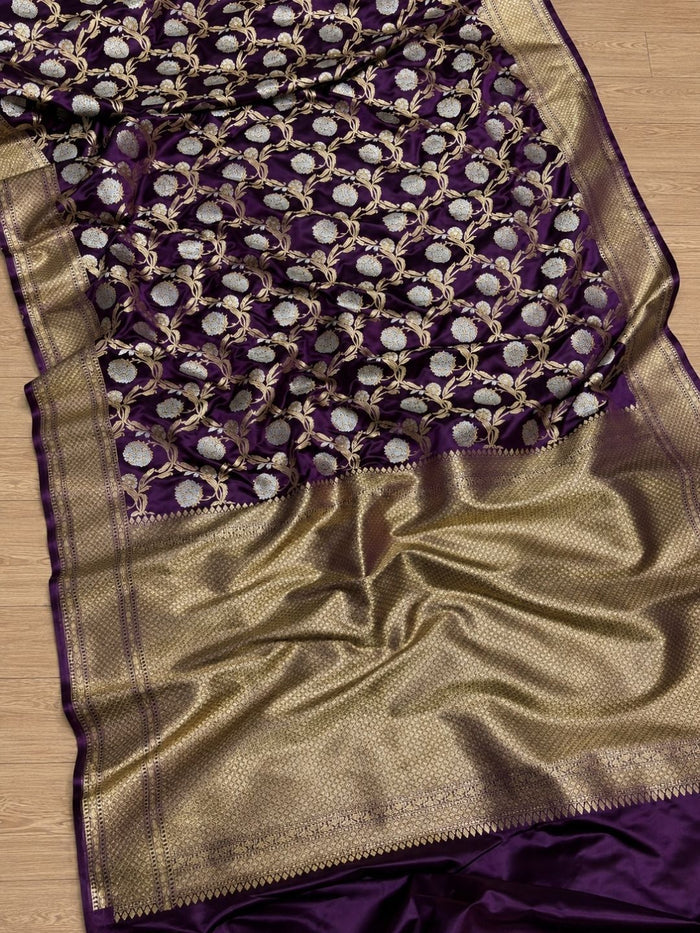 Indiehaat | Violet Mashru Katan Silk Saree | Brocade