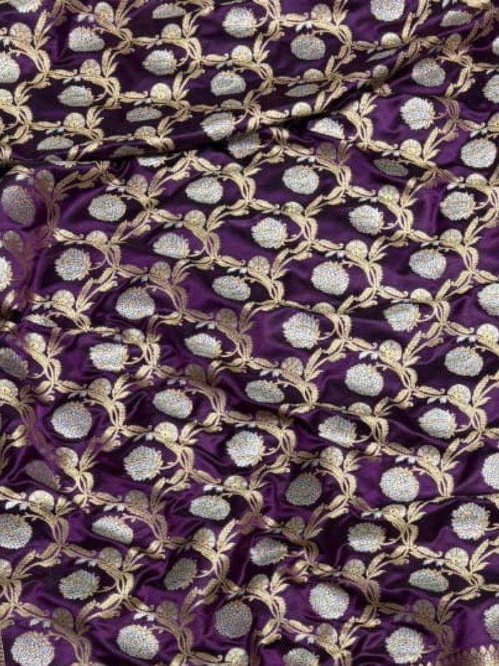 Indiehaat | Violet Mashru Katan Silk Saree | Brocade