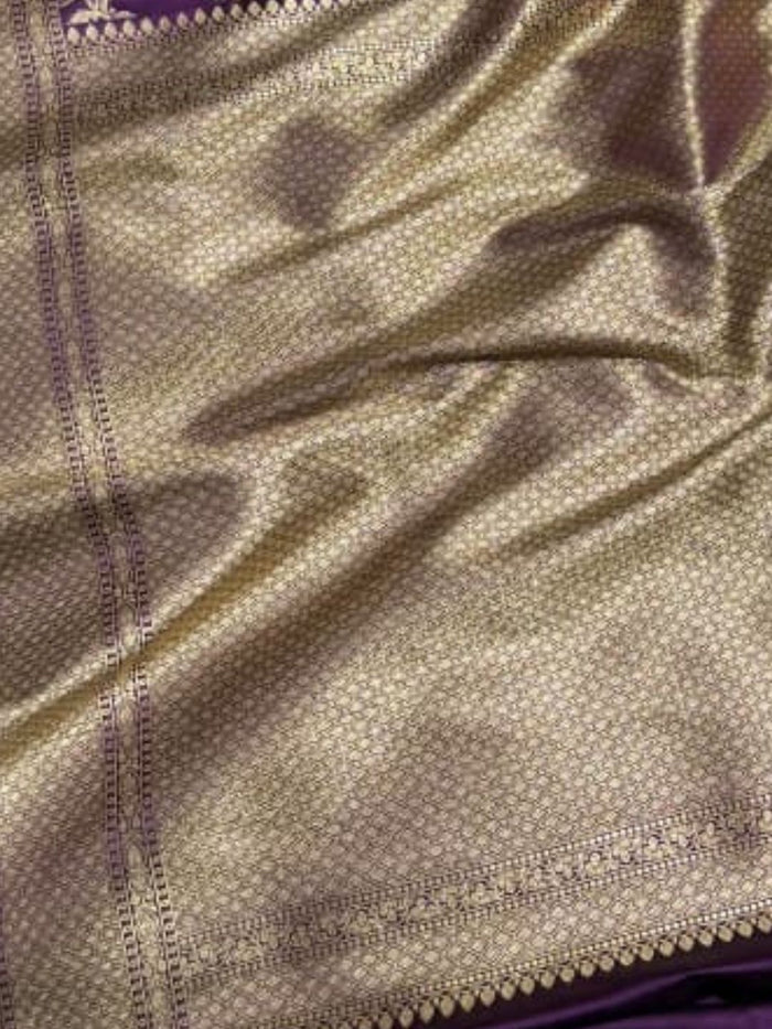 Indiehaat | Violet Mashru Katan Silk Saree | Brocade