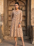 Indiehaat | Blockprinted Cotton Frill Dress Beige