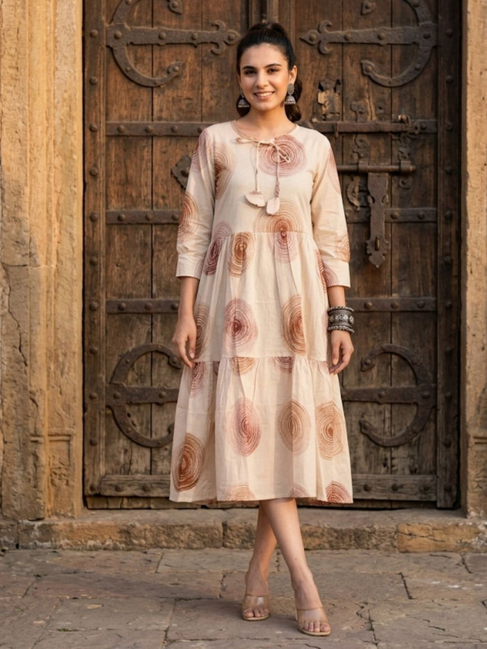 Indiehaat | Blockprinted Cotton Frill Dress Cream